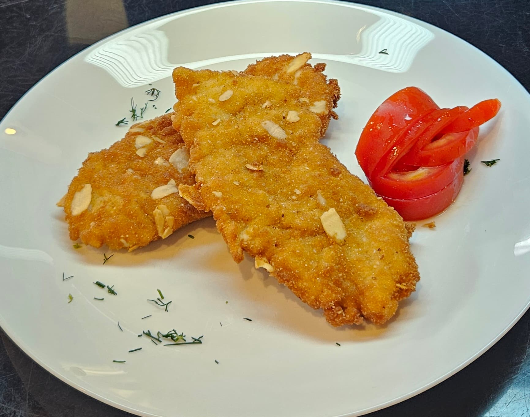 Almond-crusted turkey schnitzel